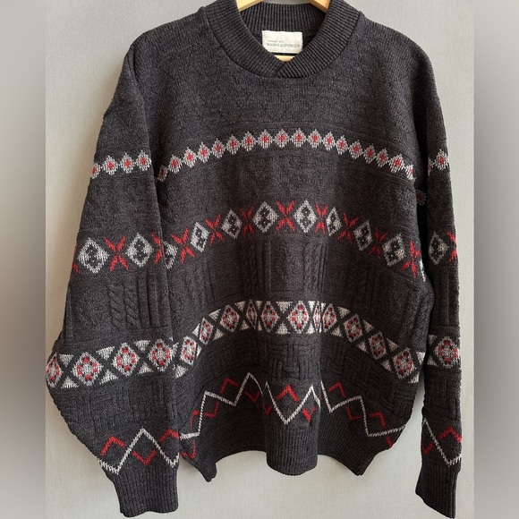 St. Michael by Marks & Spencer | Vintage Grandpa Sweater | 80s Wool Blend Look - Picture 1 of 10